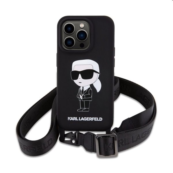 Karl Lagerfeld Liquid Silicone Crossbody Ikonik pro Apple iPhone 15 Pro Max, černé Karl Lagerfeld Liquid Silicone Crossbody Ikonik pro Apple iPhone 15 Pro Max, černé