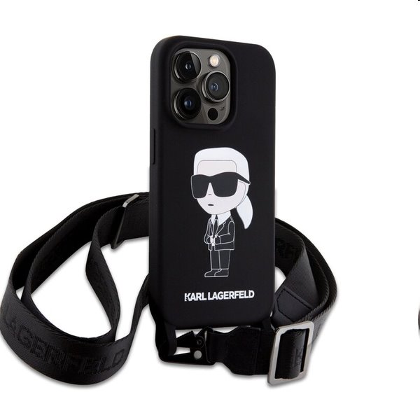 Karl Lagerfeld Liquid Silicone Crossbody Ikonik pro Apple iPhone 15 Pro Max, černé Karl Lagerfeld Liquid Silicone Crossbody Ikonik pro Apple iPhone 15 Pro Max, černé