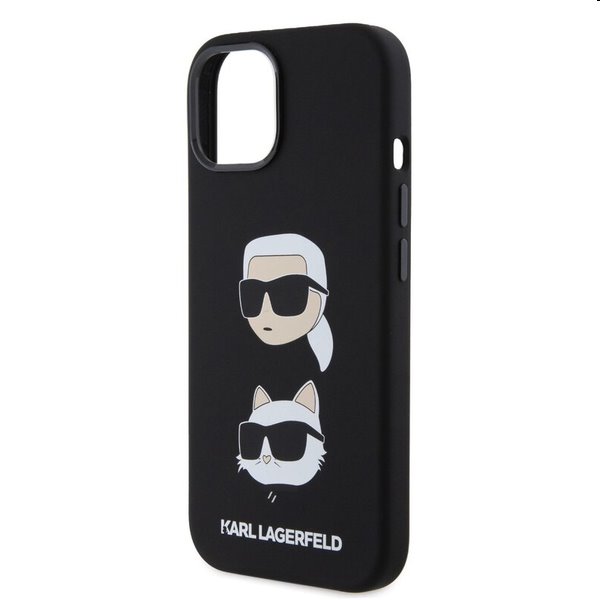 Pouzdro Karl Lagerfeld Liquid Silicone Karl and Choupette Heads pro Apple iPhone 15 Plus, černé