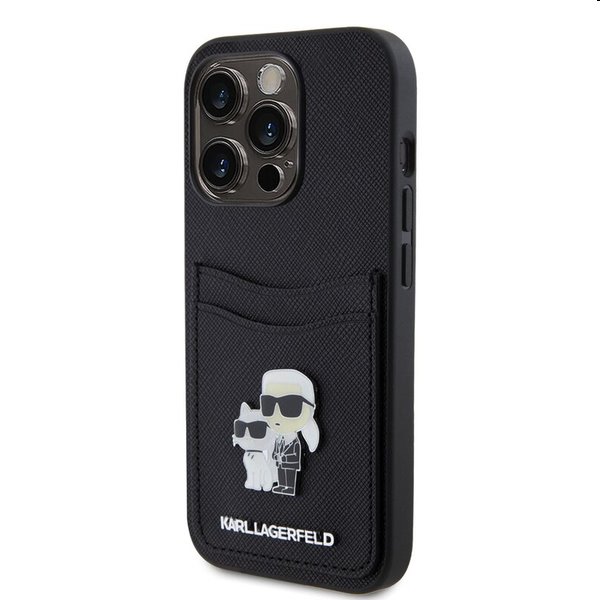 Pouzdro Karl Lagerfeld PU Saffiano Card Slot Metal Karl and Choupette pro Apple iPhone 15 Pro Max, černé Pouzdro Karl Lagerfeld PU Saffiano Card Slot Metal Karl and Choupette pro Apple iPhone 15 Pro Max, černé