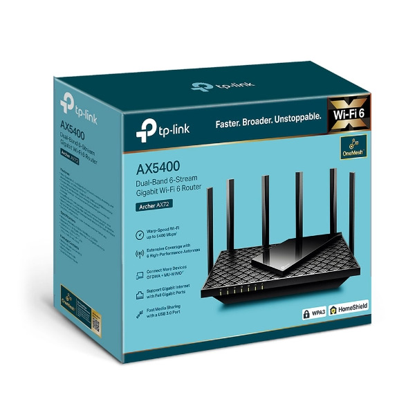 tp-link Archer AX72, Dvoupásmový gigabitový WiFi 6 router AX5400