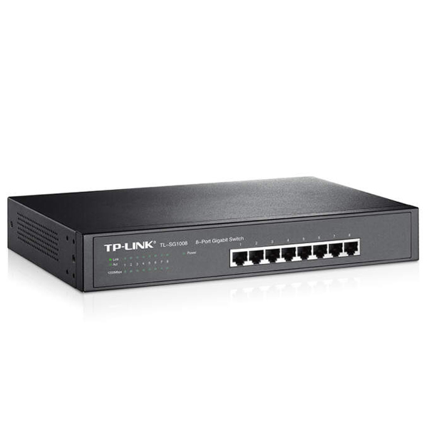 TP-Link TL-SG1008, 8 port Gigabit Desktop/Rack Switch, 8x 10/100/1000M RJ45 ports, 13" rack-mountable, steel case TP-Link TL-SG1008, 8 port Gigabit Desktop/Rack Switch, 8x 10/100/1000M RJ45 ports, 13" rack-mountable, steel case