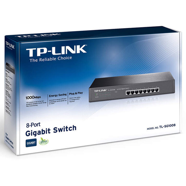 TP-Link TL-SG1008, 8 port Gigabit Desktop/Rack Switch, 8x 10/100/1000M RJ45 ports, 13" rack-mountable, steel case TP-Link TL-SG1008, 8 port Gigabit Desktop/Rack Switch, 8x 10/100/1000M RJ45 ports, 13" rack-mountable, steel case