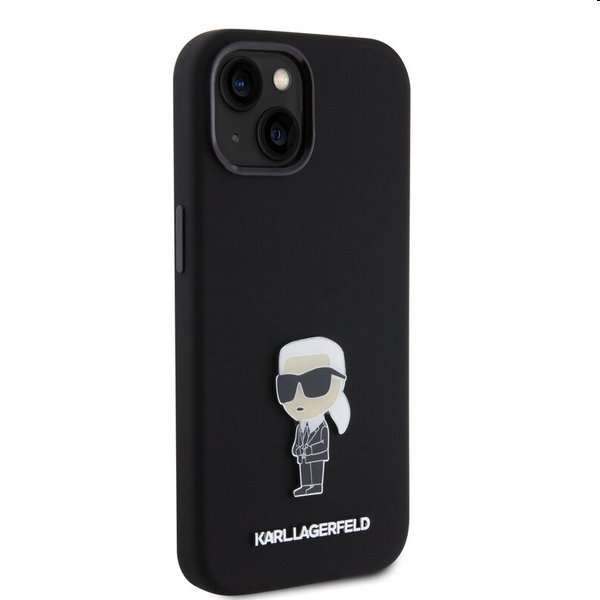 Zadní kryt Karl Lagerfeld Liquid Silicone Metal Ikonik pro Apple iPhone 15, černé