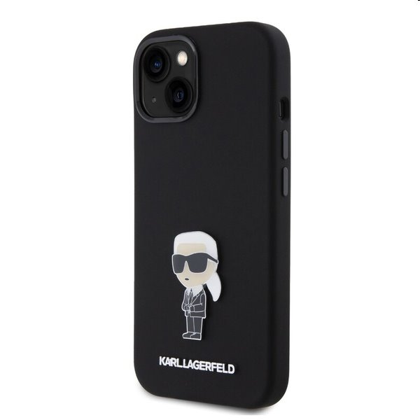 Zadní kryt Karl Lagerfeld Liquid Silicone Metal Ikonik pro Apple iPhone 15, černé