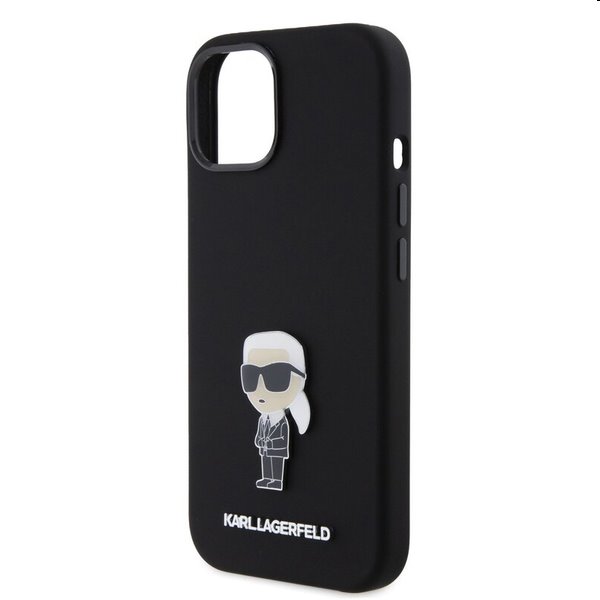 Zadní kryt Karl Lagerfeld Liquid Silicone Metal Ikonik pro Apple iPhone 15, černé