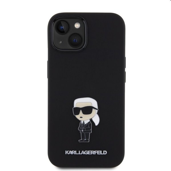 Zadní kryt Karl Lagerfeld Liquid Silicone Metal Ikonik pro Apple iPhone 15, černé