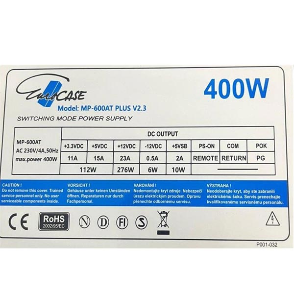 Eurocase 400W-ATX ,12cm fan ,CE,CB,PFC, ErP2013 standby <0,5W Eurocase 400W-ATX ,12cm fan ,CE,CB,PFC, ErP2013 standby <0,5W