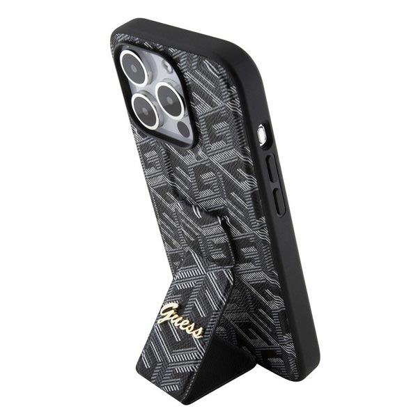 Guess PU Grip Stand G Cube Zadní kryt pro iPhone 15 Pro, black