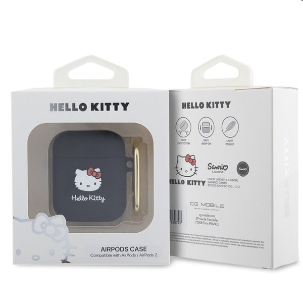 Hello Kitty Liquid Silicone 3D Kitty Head Logo obal pro Apple AirPods 1/2, černý