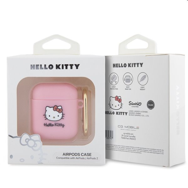 Hello Kitty Liquid Silicone 3D Kitty Head Logo obal pro Apple AirPods 1/2, růžové