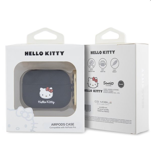 Hello Kitty Liquid Silicone 3D Kitty Head Logo obal pro Apple AirPods Pro, černý