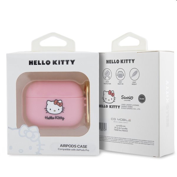 Hello Kitty Liquid Silicone 3D Kitty Head Logo obal pro Apple AirPods Pro, růžové
