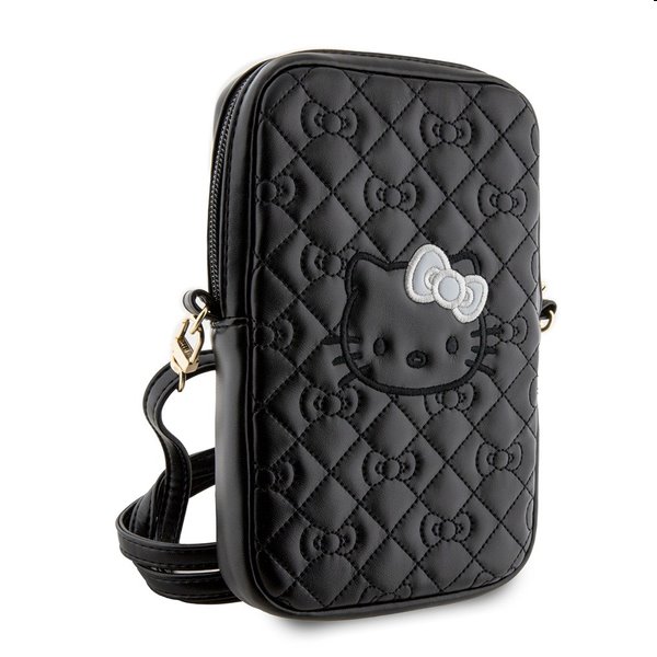 Hello Kitty PU Leather Quilted Pattern Kitty Head Logo Phone Bag, black