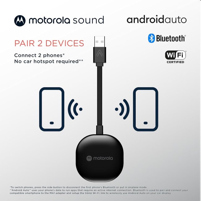 Motorola MA1 bezdrátový adaptér pro Android Auto Motorola MA1 bezdrátový adaptér pro Android Auto