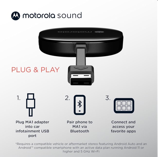 Motorola MA1 bezdrátový adaptér pro Android Auto Motorola MA1 bezdrátový adaptér pro Android Auto