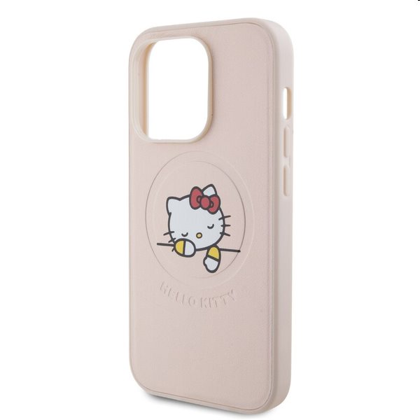 Zadní kryt Hello Kitty PU Kitty Asleep Logo MagSafe pro Apple iPhone 15 Pro, růžové