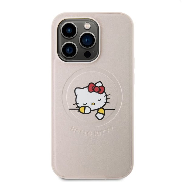 Zadní kryt Hello Kitty PU Kitty Asleep Logo MagSafe pro Apple iPhone 15 Pro, růžové