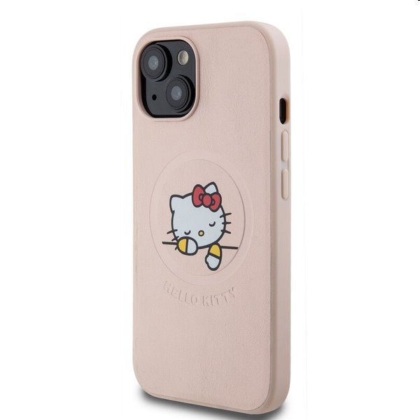 Zadní kryt Hello Kitty PU Kitty Asleep Logo MagSafe pre Apple iPhone 15, růžové