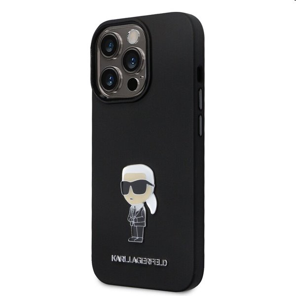 Zadní kryt Karl Lagerfeld Liquid Silicone Metal Ikonik pro Apple iPhone 15 Pro, černé