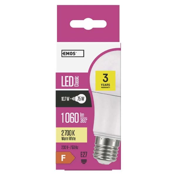 Emos LED žárovka Classic A60 10,7W E27, teplá biela