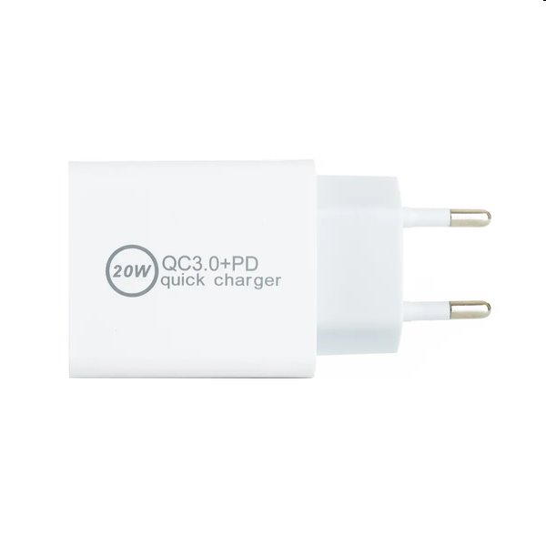 ER POWER Sieťová nabíjačka s  USB-C/USB-A, PD, QC, 20W, bílá