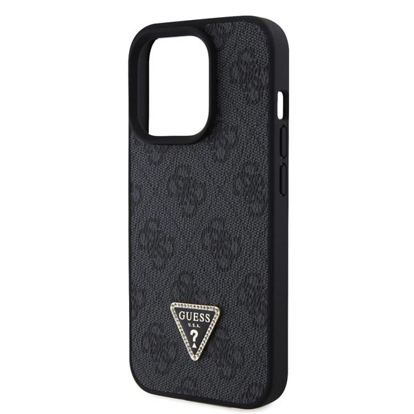 Guess PU 4G Strass Triangle Metal Logo Zadní Kryt + Crossbody Popruh pro iPhone 15 Pro Max, black