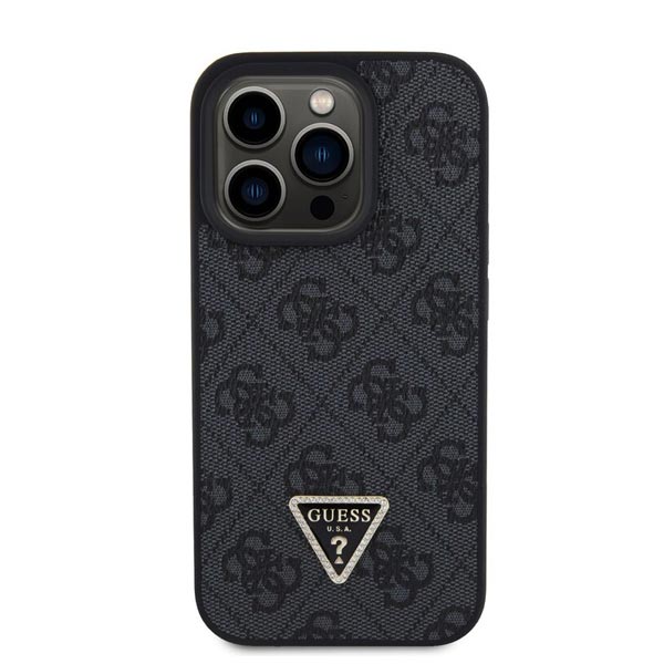 Guess PU 4G Strass Triangle Metal Logo Zadní Kryt + Crossbody Popruh pro iPhone 15 Pro Max, black