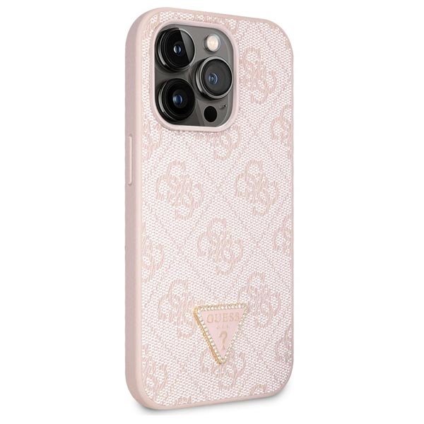 Guess PU 4G Strass Triangle Metal Logo Zadní Kryt + Crossbody Popruh pro iPhone 15 Pro Max, pink Guess PU 4G Strass Triangle Metal Logo Zadní Kryt + Crossbody Popruh pro iPhone 15 Pro Max, pink