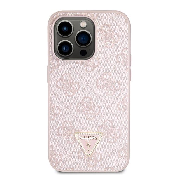 Guess PU 4G Strass Triangle Metal Logo Zadní Kryt + Crossbody Popruh pro iPhone 15 Pro Max, pink Guess PU 4G Strass Triangle Metal Logo Zadní Kryt + Crossbody Popruh pro iPhone 15 Pro Max, pink