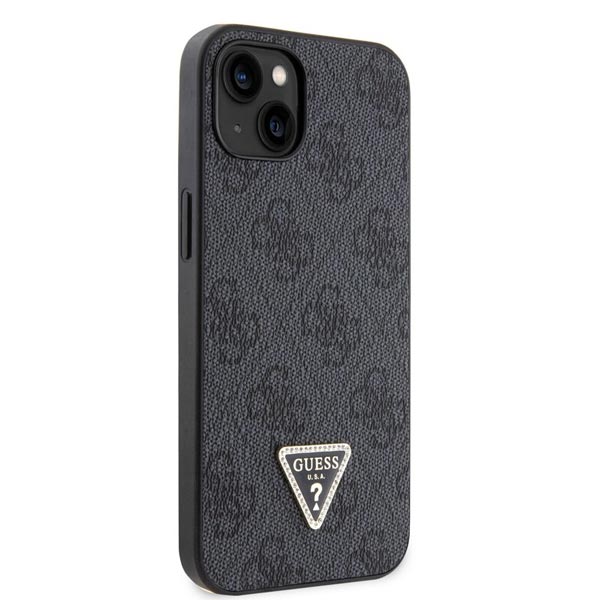 Guess PU 4G Strass Triangle Metal Logo Zadí Kryt pro iPhone 15, black Guess PU 4G Strass Triangle Metal Logo Zadí Kryt pro iPhone 15, black