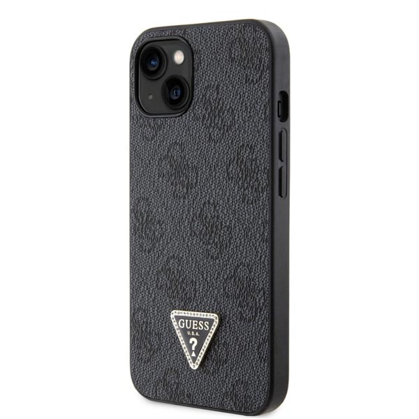 Guess PU 4G Strass Triangle Metal Logo Zadí Kryt pro iPhone 15, black Guess PU 4G Strass Triangle Metal Logo Zadí Kryt pro iPhone 15, black
