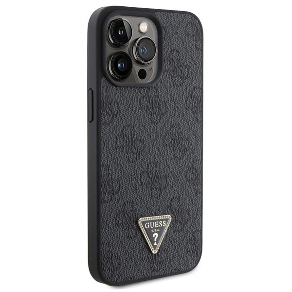 Guess PU 4G Strass Triangle Metal Logo Zadí Kryt pro iPhone 15 Pro, black Guess PU 4G Strass Triangle Metal Logo Zadí Kryt pro iPhone 15 Pro, black