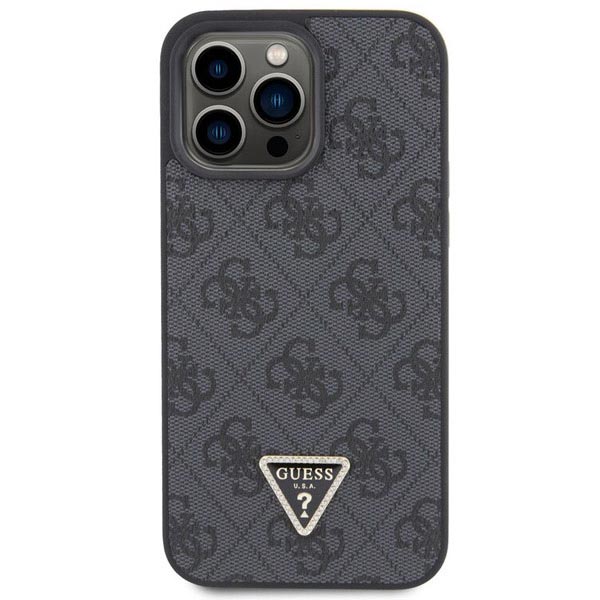 Guess PU 4G Strass Triangle Metal Logo Zadí Kryt pro iPhone 15 Pro, black Guess PU 4G Strass Triangle Metal Logo Zadí Kryt pro iPhone 15 Pro, black