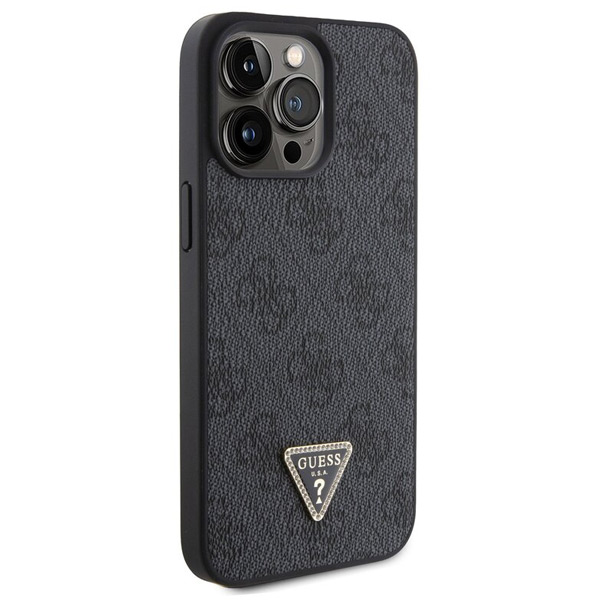 Guess PU 4G Strass Triangle Metal Logo Zadí Kryt pro iPhone 15 Pro Max, black Guess PU 4G Strass Triangle Metal Logo Zadí Kryt pro iPhone 15 Pro Max, black