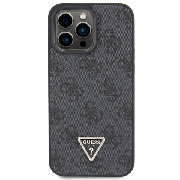 Guess PU 4G Strass Triangle Metal Logo Zadí Kryt pro iPhone 15 Pro Max, black Guess PU 4G Strass Triangle Metal Logo Zadí Kryt pro iPhone 15 Pro Max, black