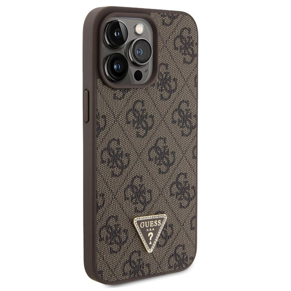 Guess PU 4G Strass Triangle Metal Logo Zadí Kryt pro iPhone 15 Pro Max, brown Guess PU 4G Strass Triangle Metal Logo Zadí Kryt pro iPhone 15 Pro Max, brown