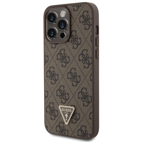 Guess PU 4G Strass Triangle Metal Logo Zadí Kryt pro iPhone 15 Pro Max, brown Guess PU 4G Strass Triangle Metal Logo Zadí Kryt pro iPhone 15 Pro Max, brown