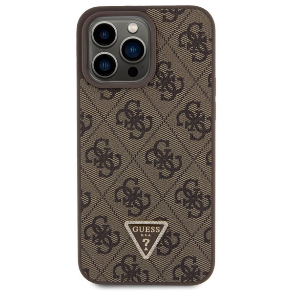 Guess PU 4G Strass Triangle Metal Logo Zadí Kryt pro iPhone 15 Pro Max, brown Guess PU 4G Strass Triangle Metal Logo Zadí Kryt pro iPhone 15 Pro Max, brown