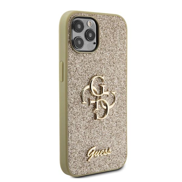 Guess PU Fixed Glitter 4G Metal Logo Zadní Kryt pro iPhone 12/12 Pro, gold