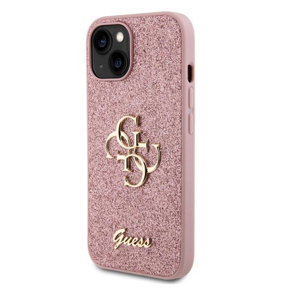 Guess PU Fixed Glitter 4G Metal Logo Zadní Kryt pro iPhone 13, pink