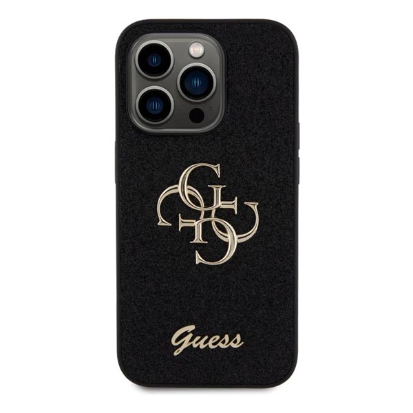 Guess PU Fixed Glitter 4G Metal Logo Zadní Kryt pro iPhone 15 Pro, black