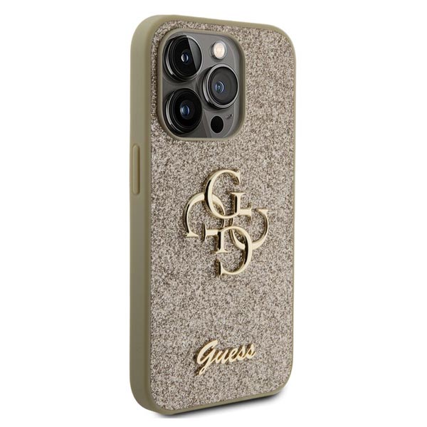 Guess PU Fixed Glitter 4G Metal Logo Zadní Kryt pro iPhone 15 Pro, gold
