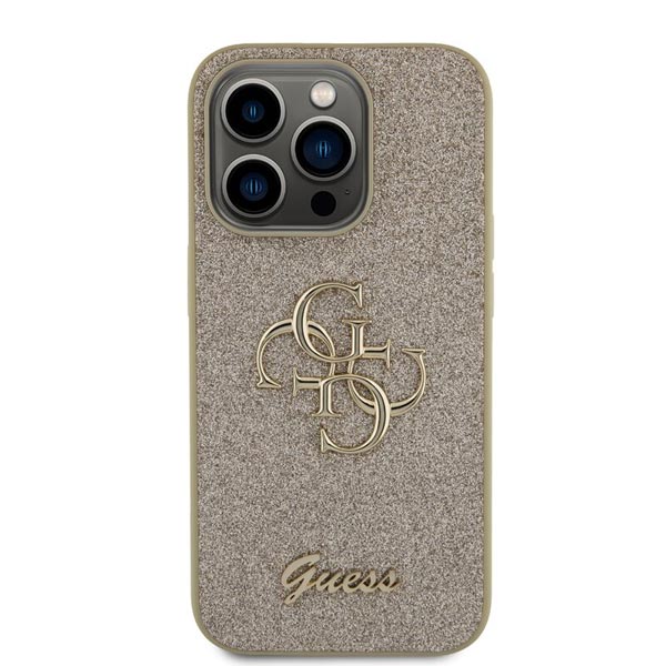 Guess PU Fixed Glitter 4G Metal Logo Zadní Kryt pro iPhone 15 Pro, gold