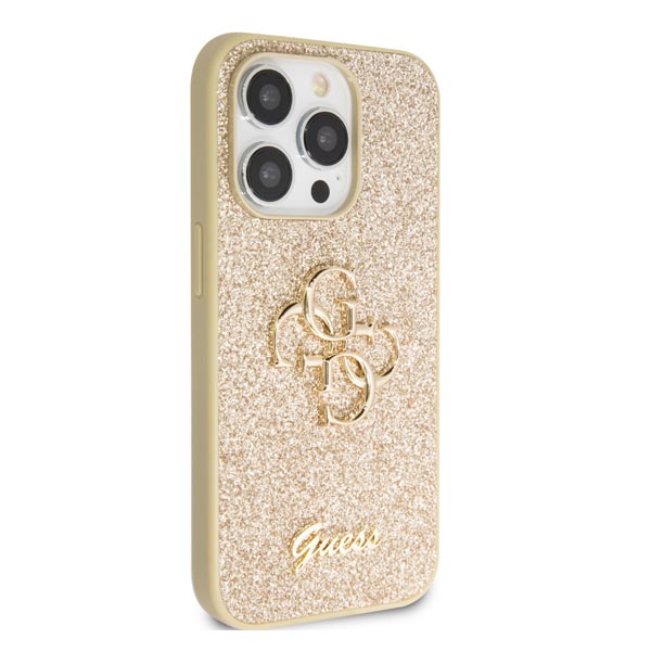 Guess PU Fixed Glitter 4G Metal Logo Zadní Kryt pro iPhone 15 Pro Max, gold