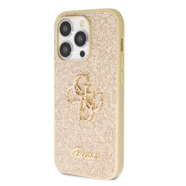 Guess PU Fixed Glitter 4G Metal Logo Zadní Kryt pro iPhone 15 Pro Max, gold