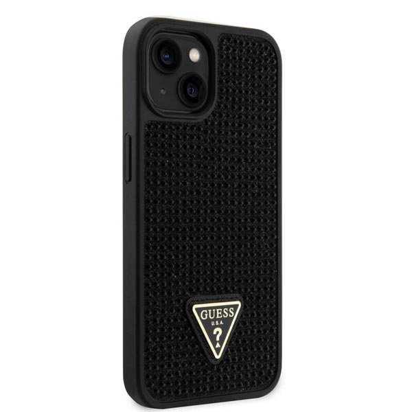 Guess Rhinestones Triangle Metal Logo Kryt pro iPhone 15 Plus, černé