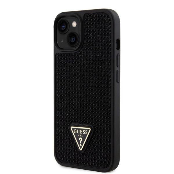 Guess Rhinestones Triangle Metal Logo Kryt pro iPhone 15 Plus, černé