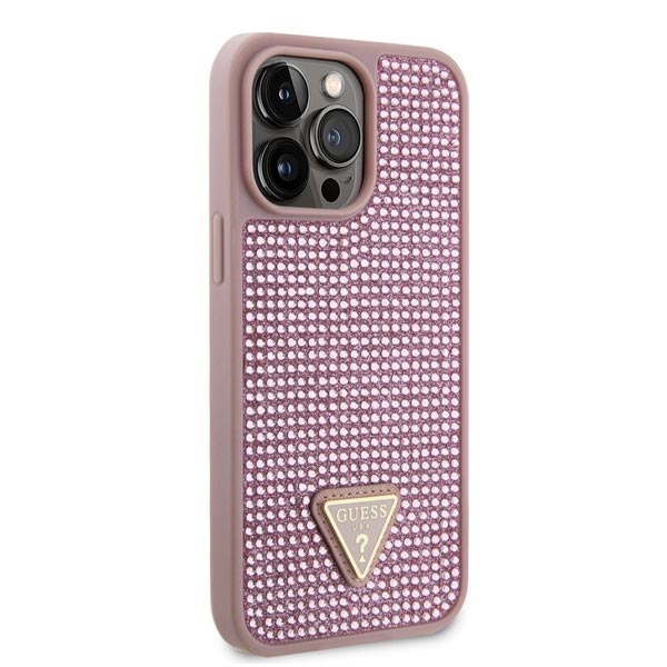 Guess Rhinestones Triangle Metal Logo Kryt pro iPhone 15 Pro, růžové Guess Rhinestones Triangle Metal Logo Kryt pro iPhone 15 Pro, růžové
