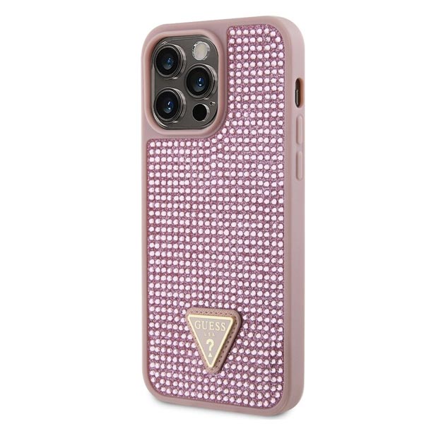Guess Rhinestones Triangle Metal Logo Kryt pro iPhone 15 Pro, růžové Guess Rhinestones Triangle Metal Logo Kryt pro iPhone 15 Pro, růžové